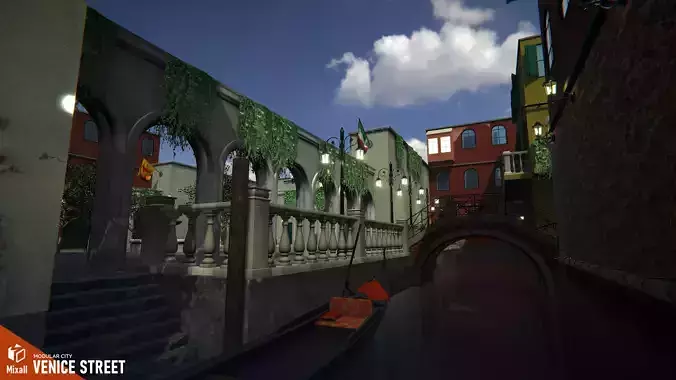 Venice street - modular city Low-poly 3D model