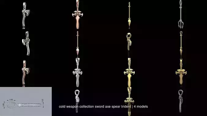 cold weapon collection sword axe spear trident