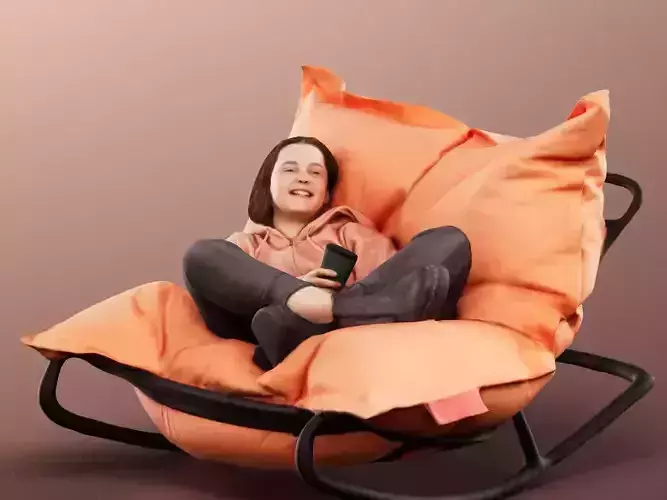 Jasmin 13184 - Girl With Cup Sitting On Beanbag