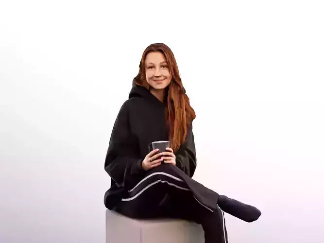 Annika 13166 - Sitting Young Woman With Coffee