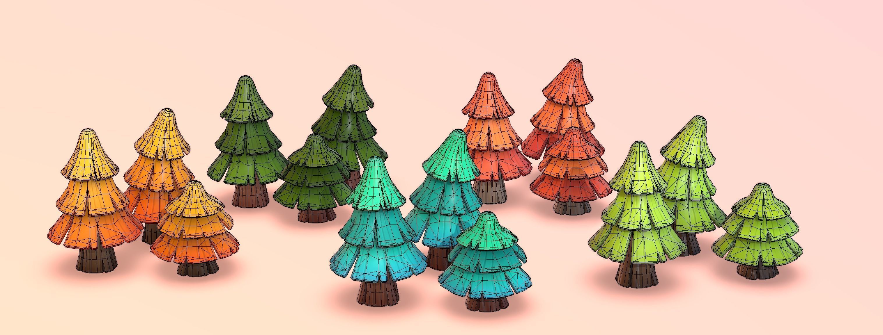 Stylized Pine Trees 3D model_2
