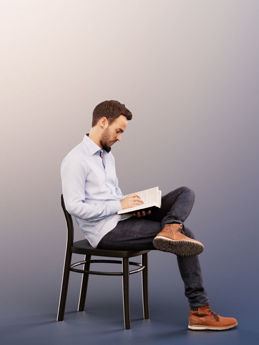 Fabio 13067 - Sitting Casual Man Reading A Book Low-poly 3D model_2