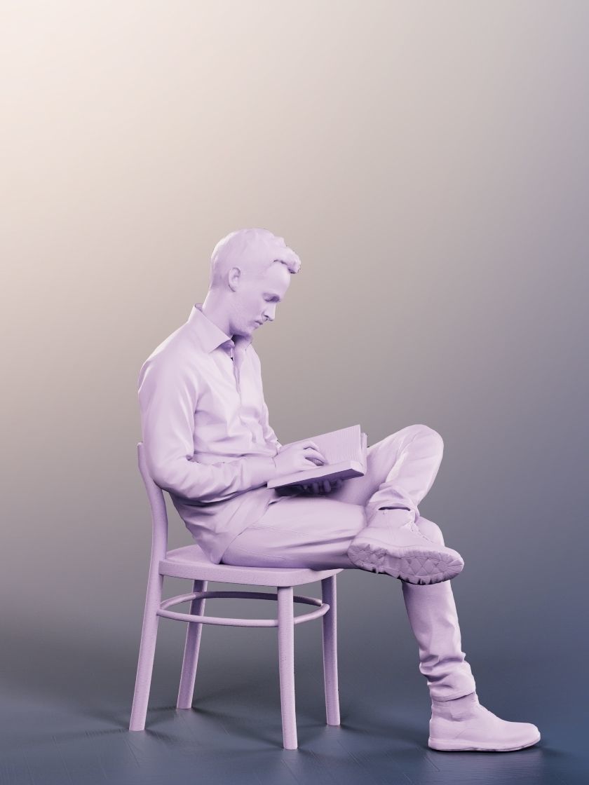 Fabio 13067 - Sitting Casual Man Reading A Book Low-poly 3D model_4