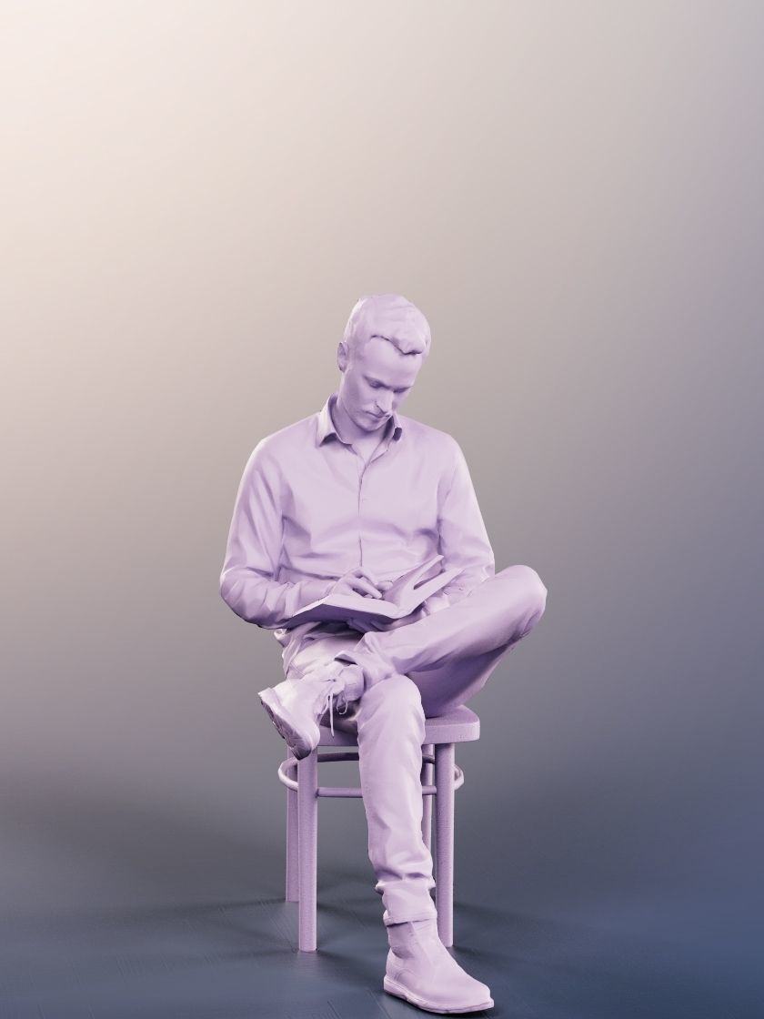 Fabio 13067 - Sitting Casual Man Reading A Book Low-poly 3D model_3