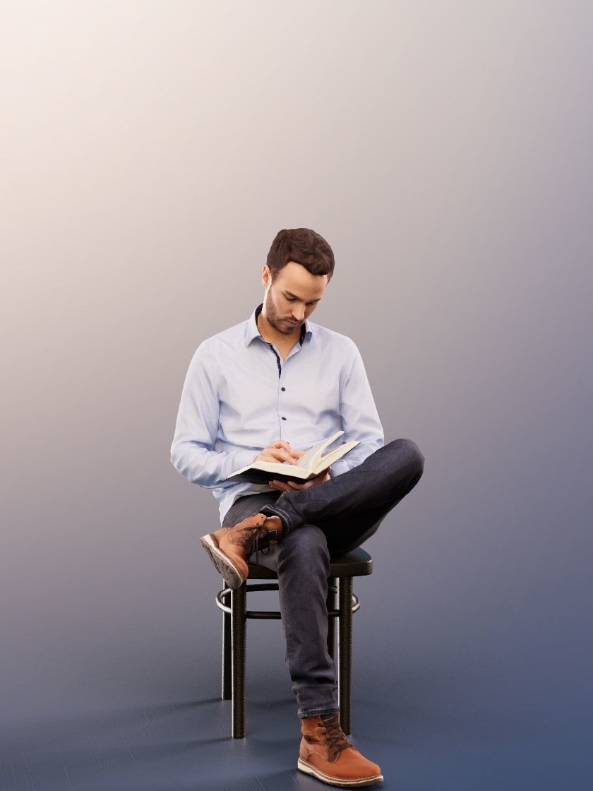 Fabio 13067 - Sitting Casual Man Reading A Book Low-poly 3D model_1
