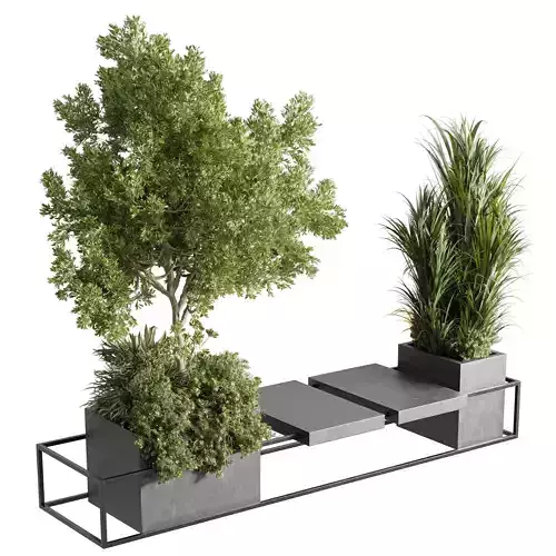 Urban Environment - Urban Furniture - Green Benches With tree 40