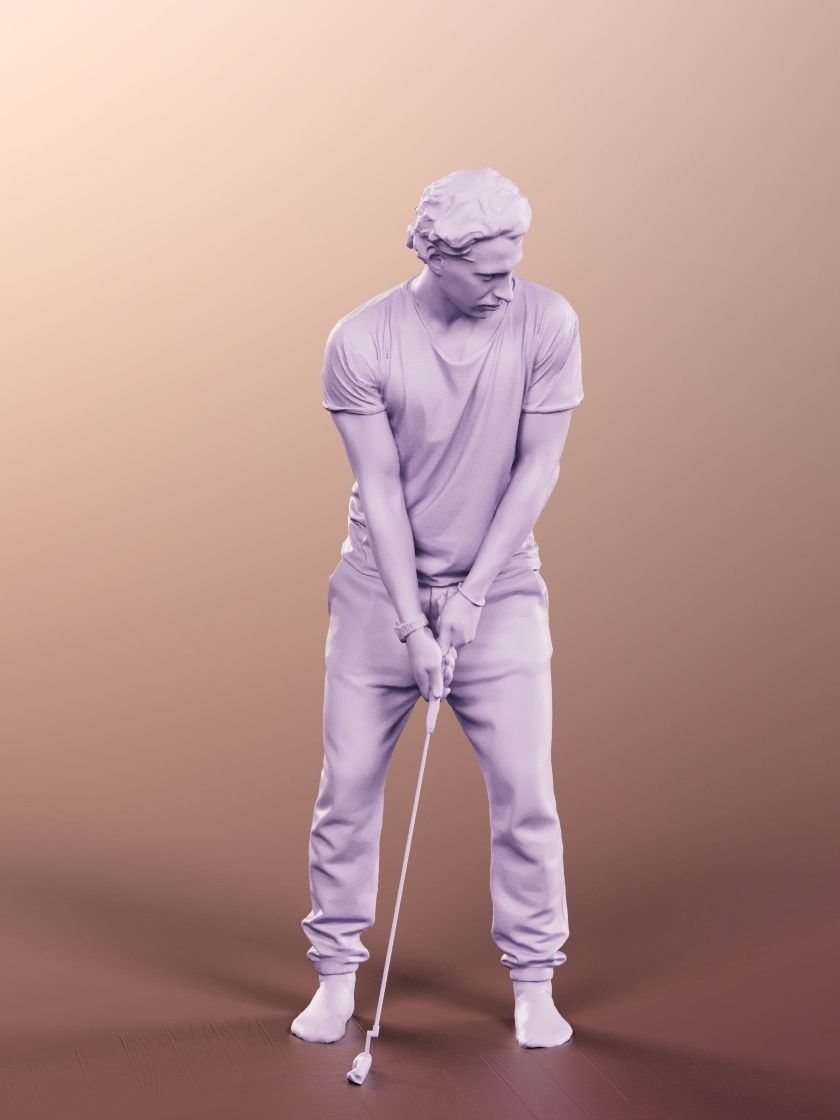 Mick 13004 - Casual Man Playing Golf Low-poly 3D model_4