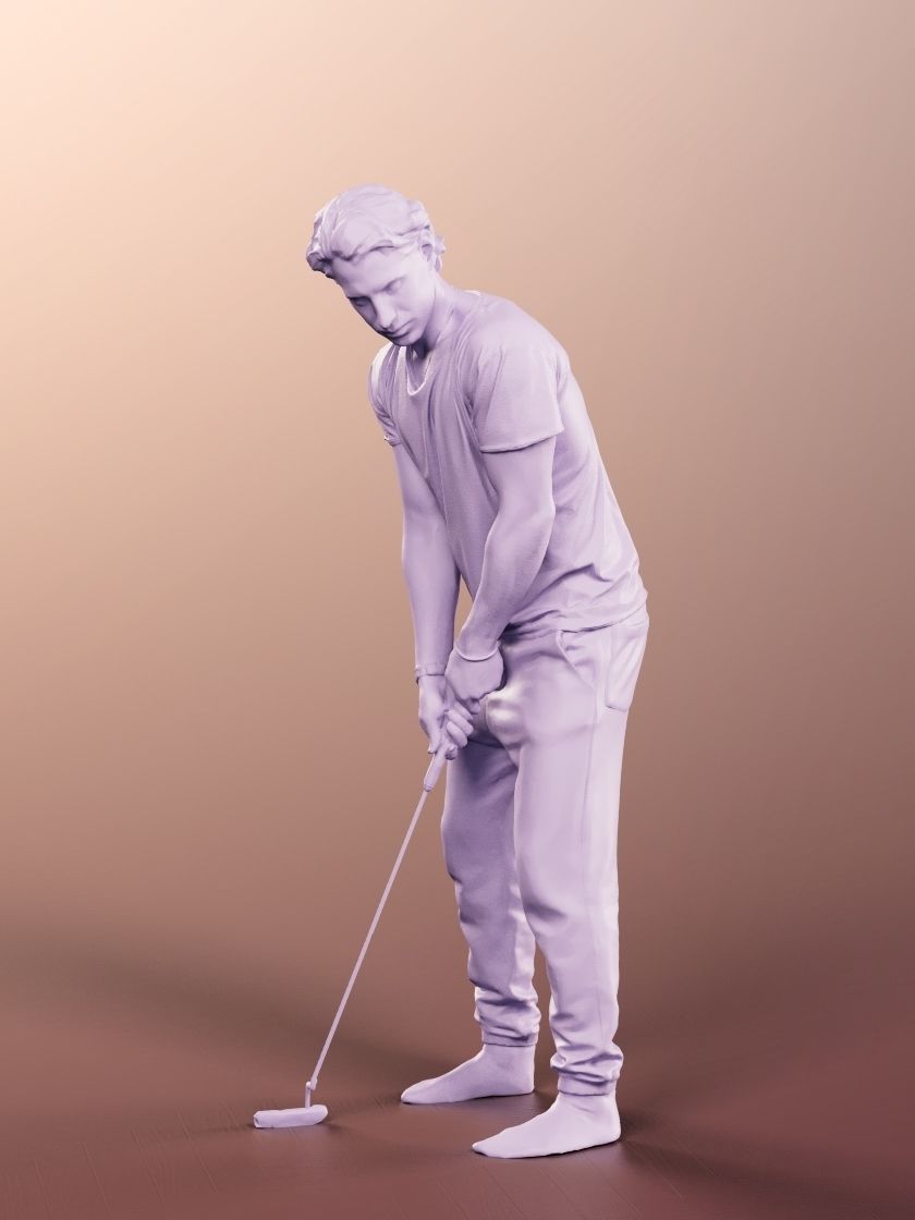 Mick 13004 - Casual Man Playing Golf Low-poly 3D model_3
