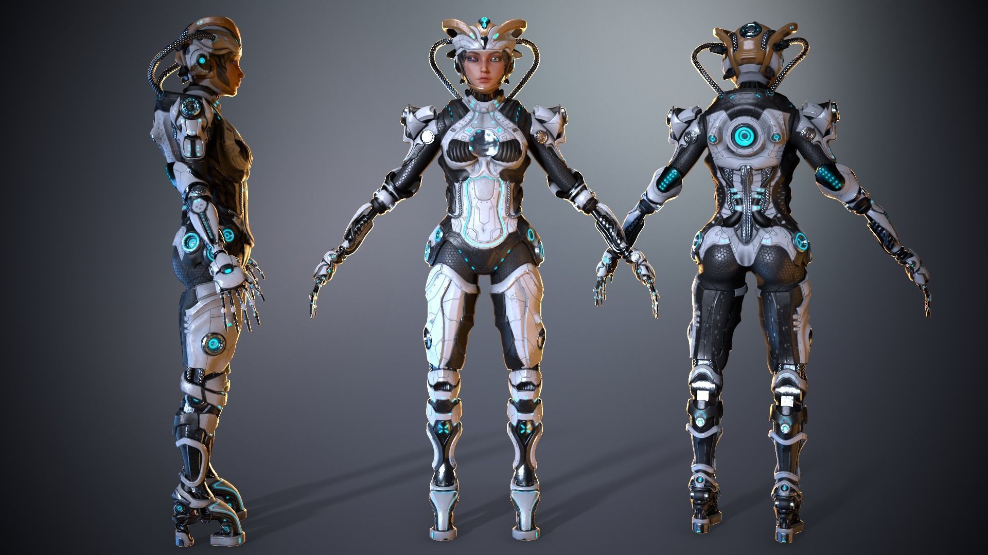 Cyborg cobalt Low-poly 3D model_6