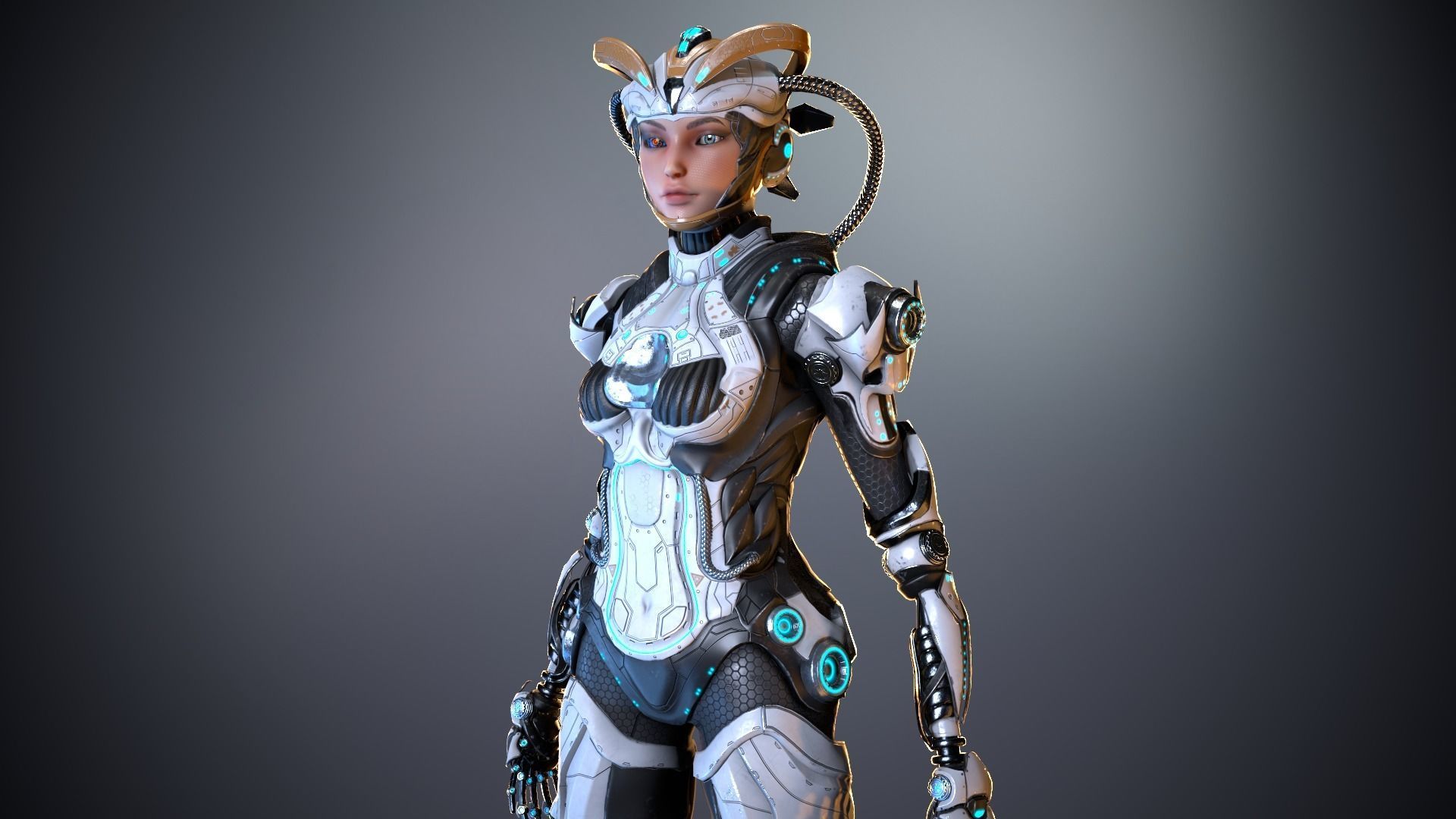 Cyborg cobalt Low-poly 3D model_7