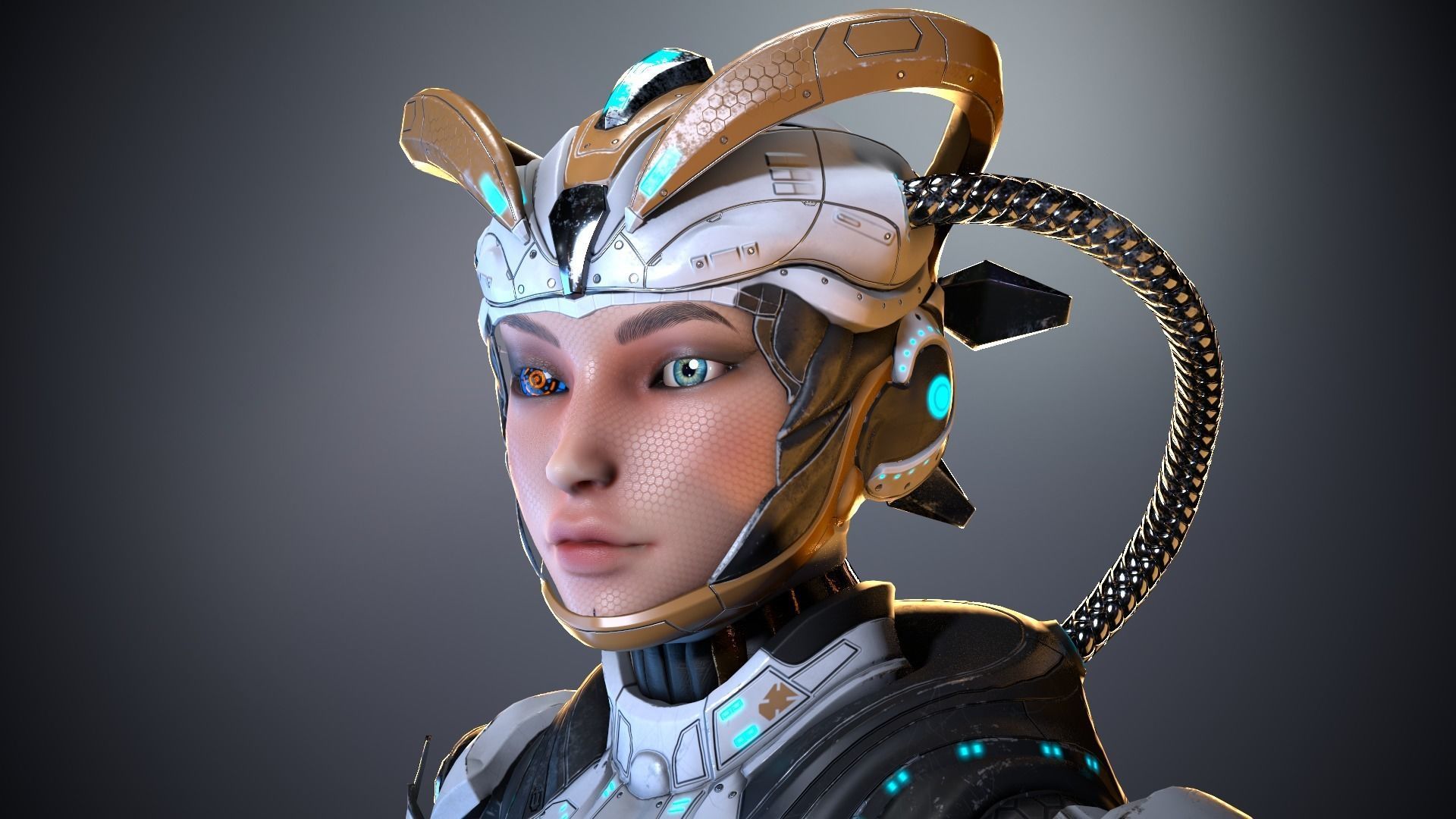 Cyborg cobalt Low-poly 3D model_4