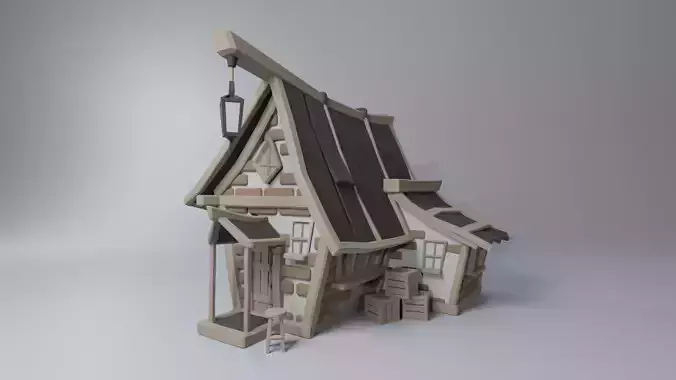 Medieval Cottage Low-poly 3D Print Model