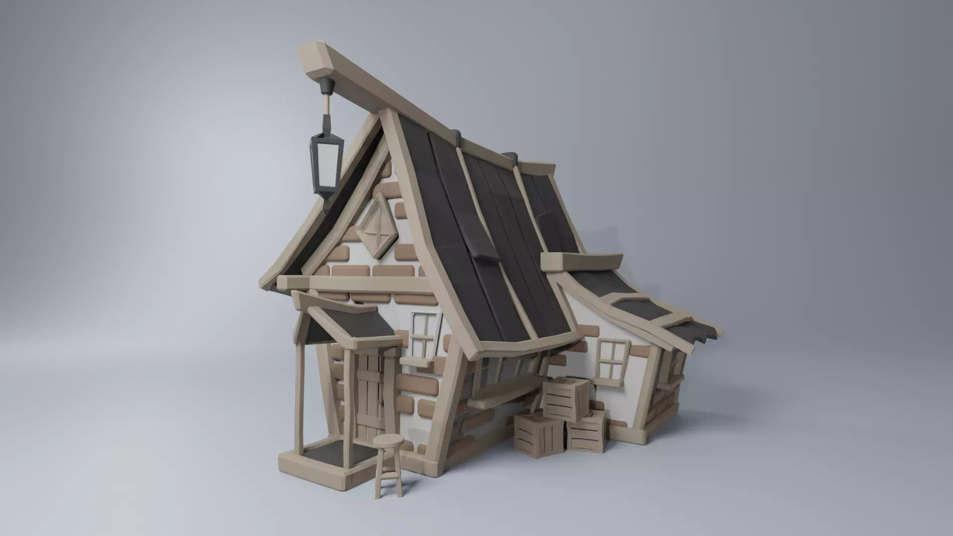 Medieval Cottage Low-poly 3D Print Model 3D print model