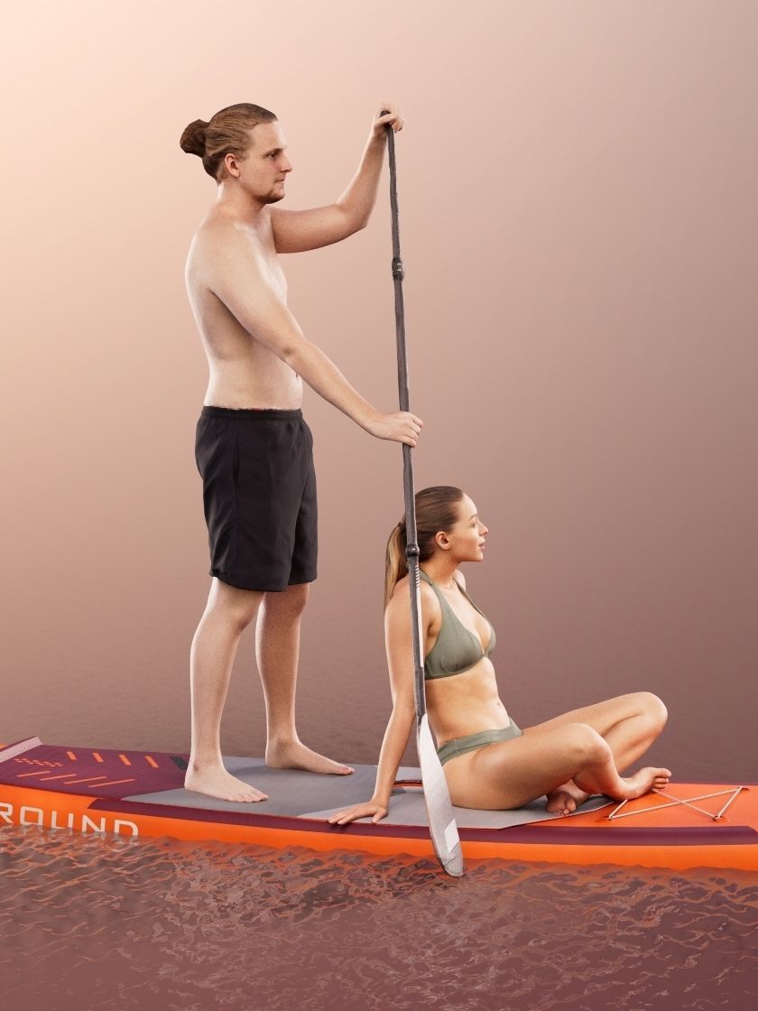 Oskar And Klara 12636 - Stand Up Paddling Couple Low-poly 3D model_2