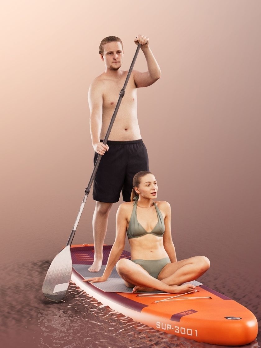 Oskar And Klara 12636 - Stand Up Paddling Couple Low-poly 3D model_1