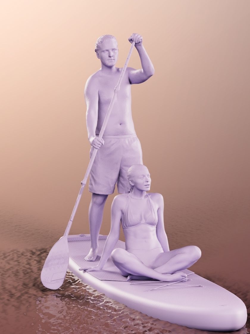 Oskar And Klara 12636 - Stand Up Paddling Couple Low-poly 3D model_3