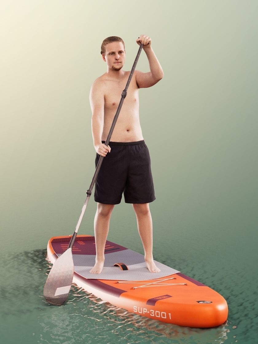 Oskar 12635 - Stand Up Paddling Young Man Low-poly 3D model_1