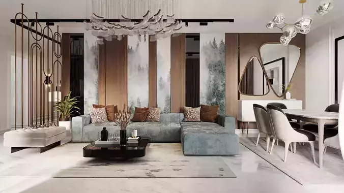 Luxury Modern Flat Reception - Dining And Kitchen 