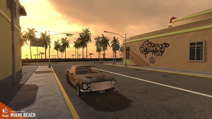 Miami beach - modular street  Low-poly 3D model 4