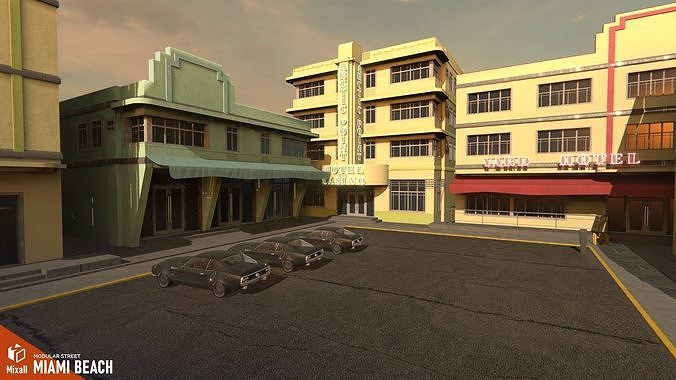 Miami beach - modular street  Low-poly 3D model 6