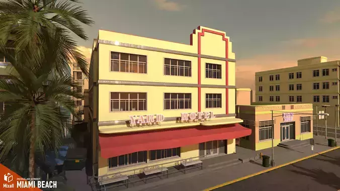 Miami beach - modular street  Low-poly 3D model