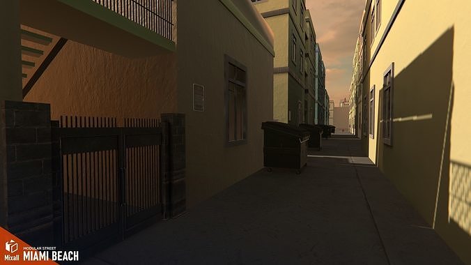 Miami beach - modular street  Low-poly 3D model 7