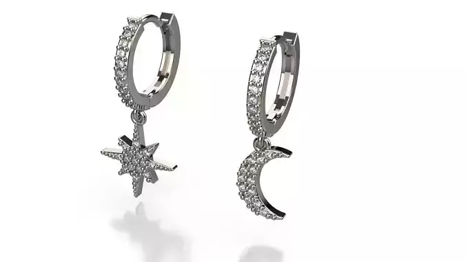 Hinged earring - star moon 3D print model