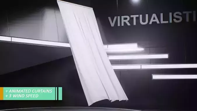 Pack of hanging free wind Animated Curtains Three wind speed  3D model