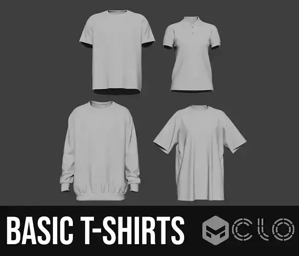 Tshirt with 4 styles  Low-poly 3D model