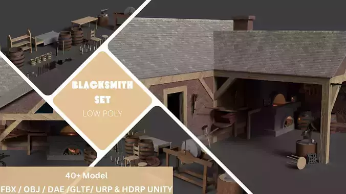 Medieval Blacksmith Set  Low-poly 3D model