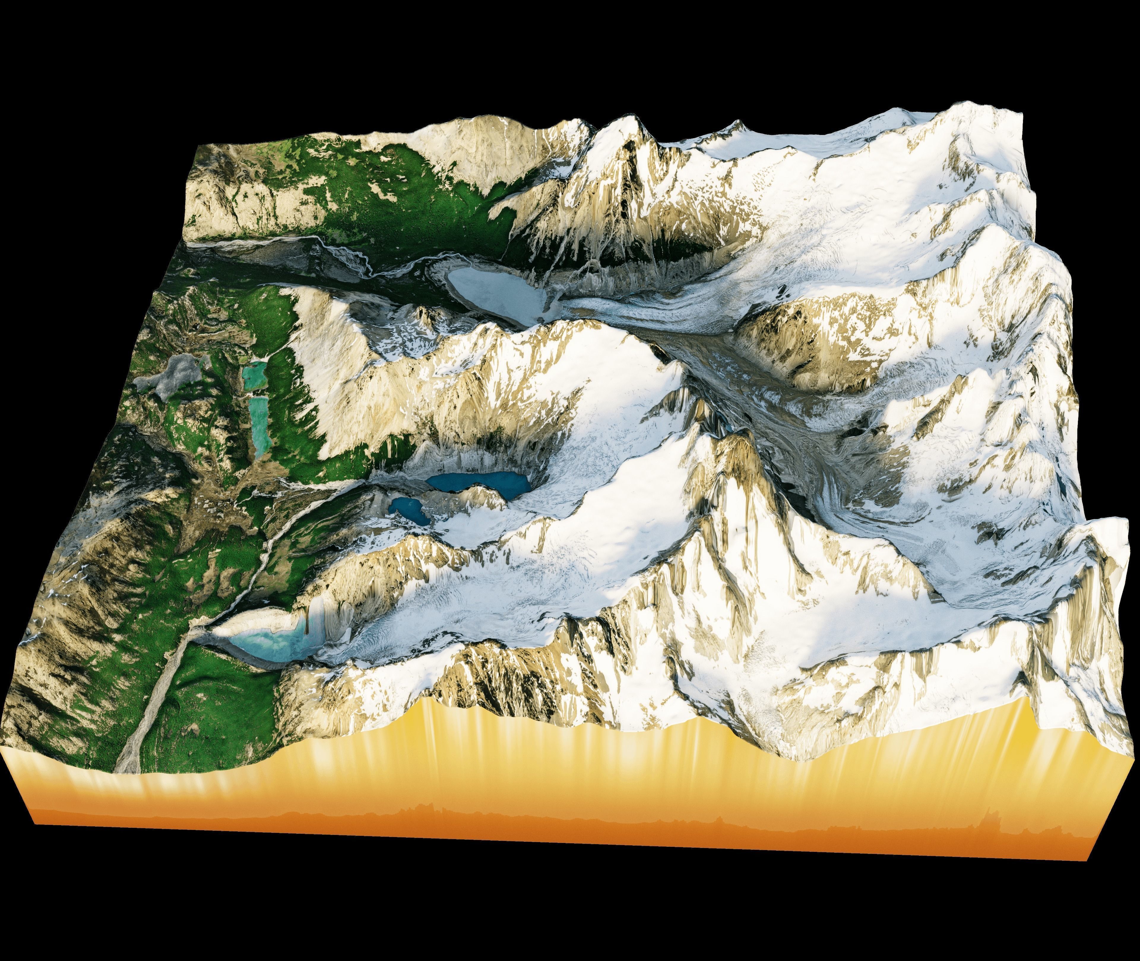 snowy mountainous terrain with slopes and forests 3D model_2