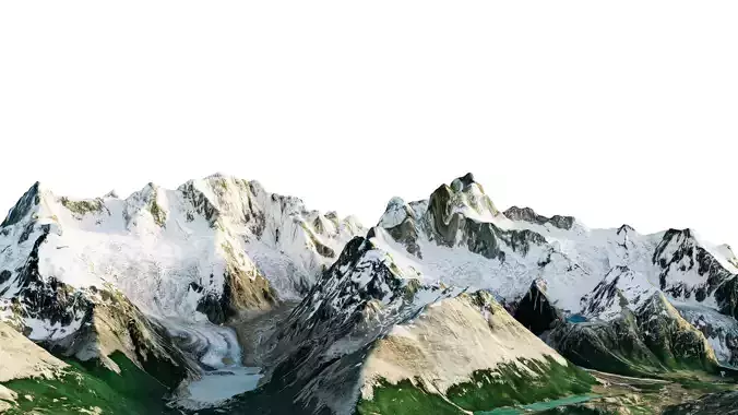 snowy mountainous terrain with slopes and forests 3D model