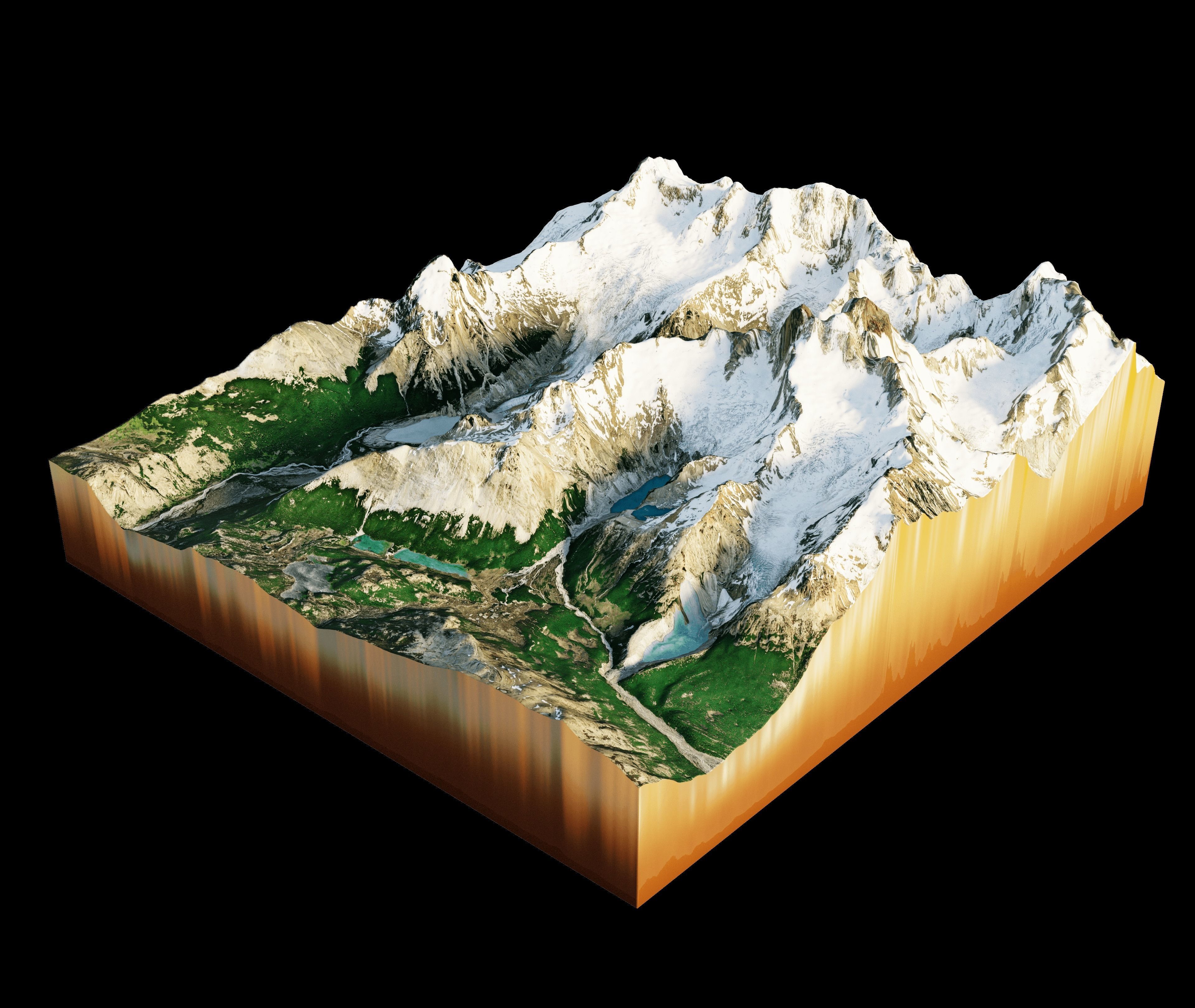 snowy mountainous terrain with slopes and forests 3D model_3