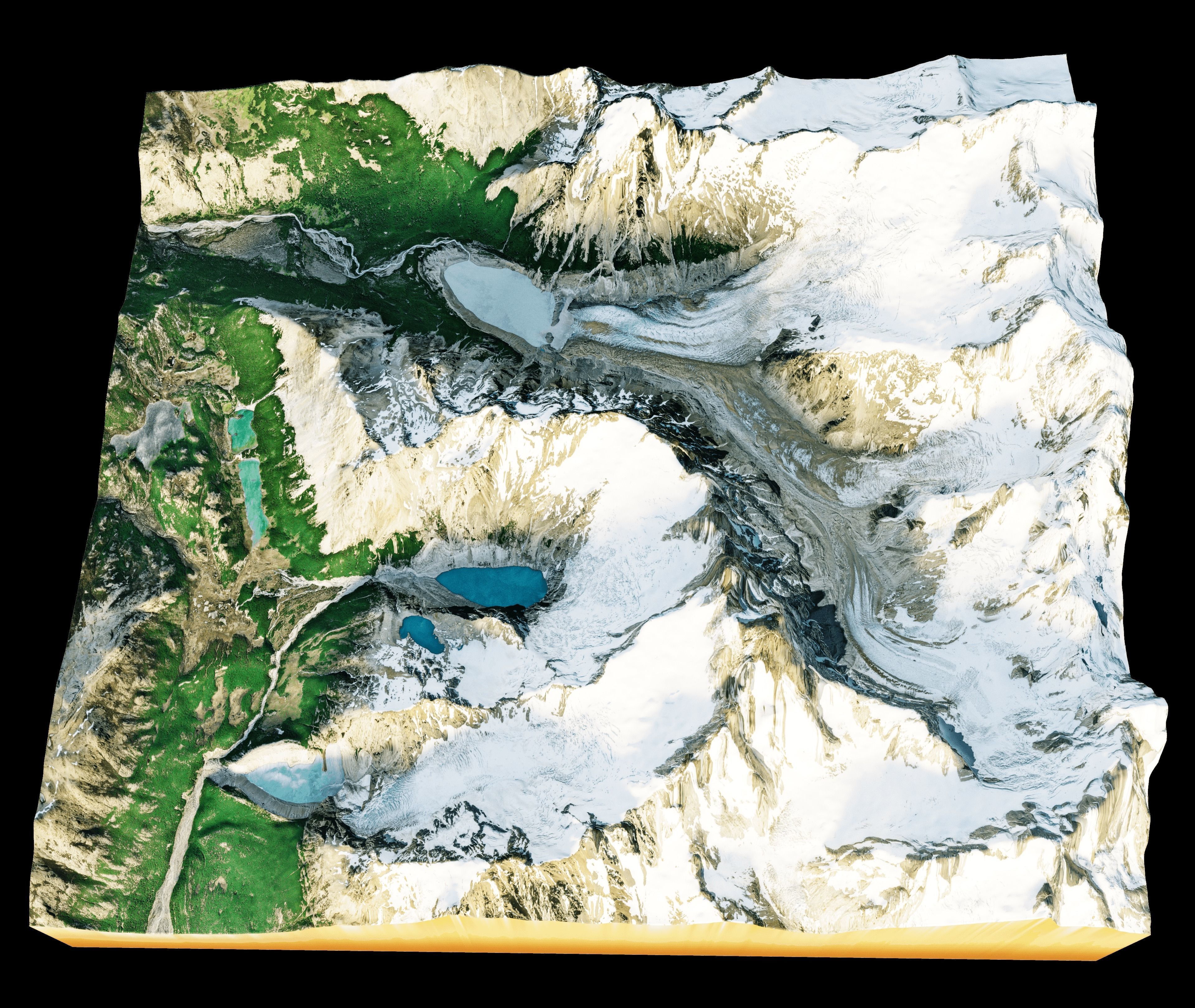snowy mountainous terrain with slopes and forests 3D model_1