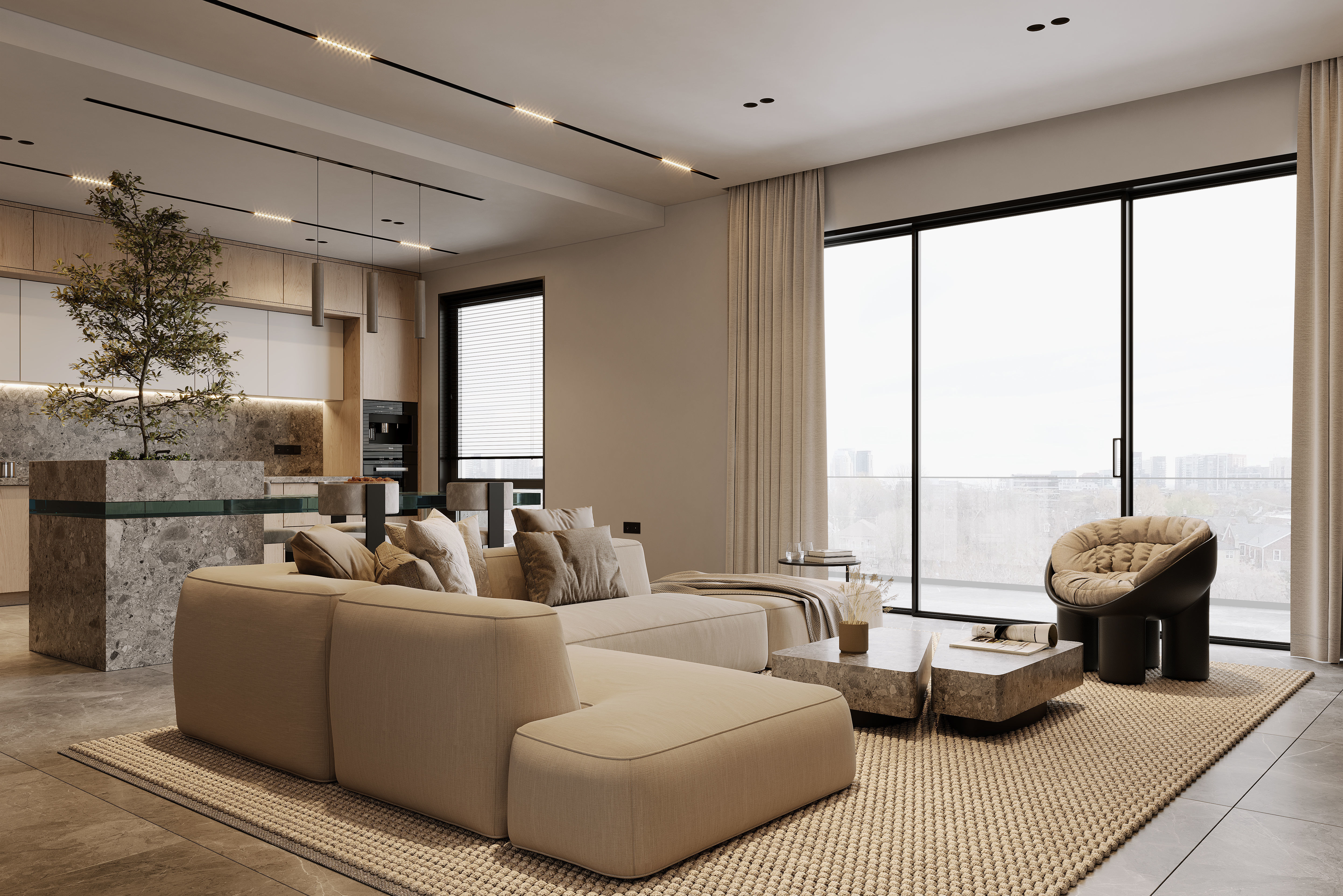 AR-22045 Case Study - Living room-Kitchen-Hallway 3D Scene 3D model_7