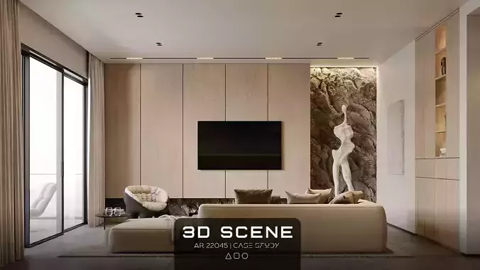 AR-22045 Case Study - Living room-Kitchen-Hallway 3D Scene 3D model