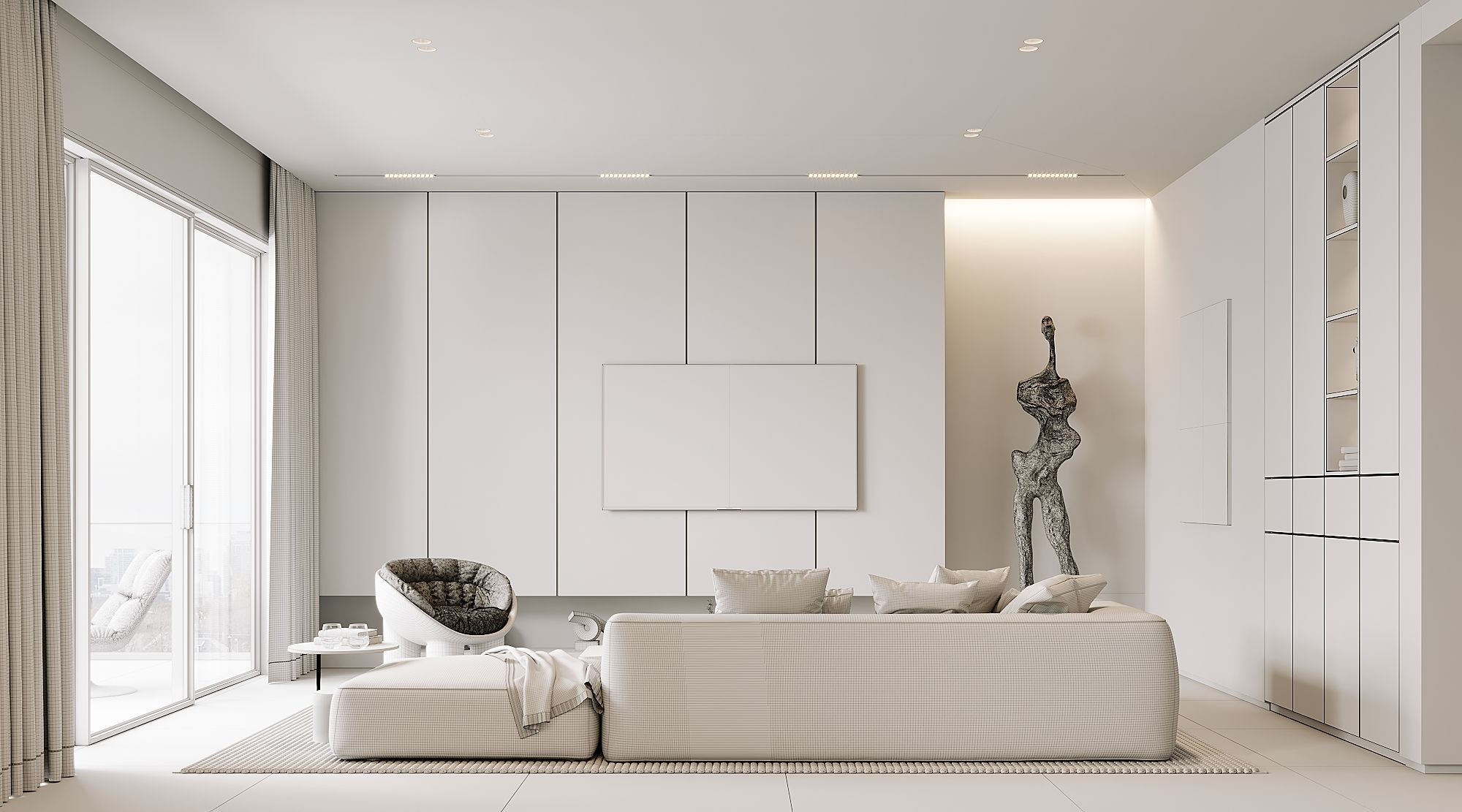 AR-22045 Case Study - Living room-Kitchen-Hallway 3D Scene 3D model_17