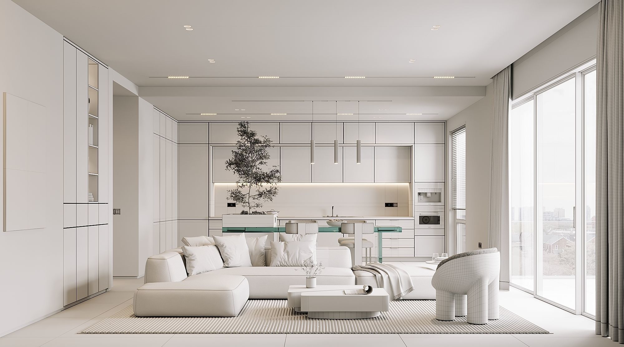 AR-22045 Case Study - Living room-Kitchen-Hallway 3D Scene 3D model_18