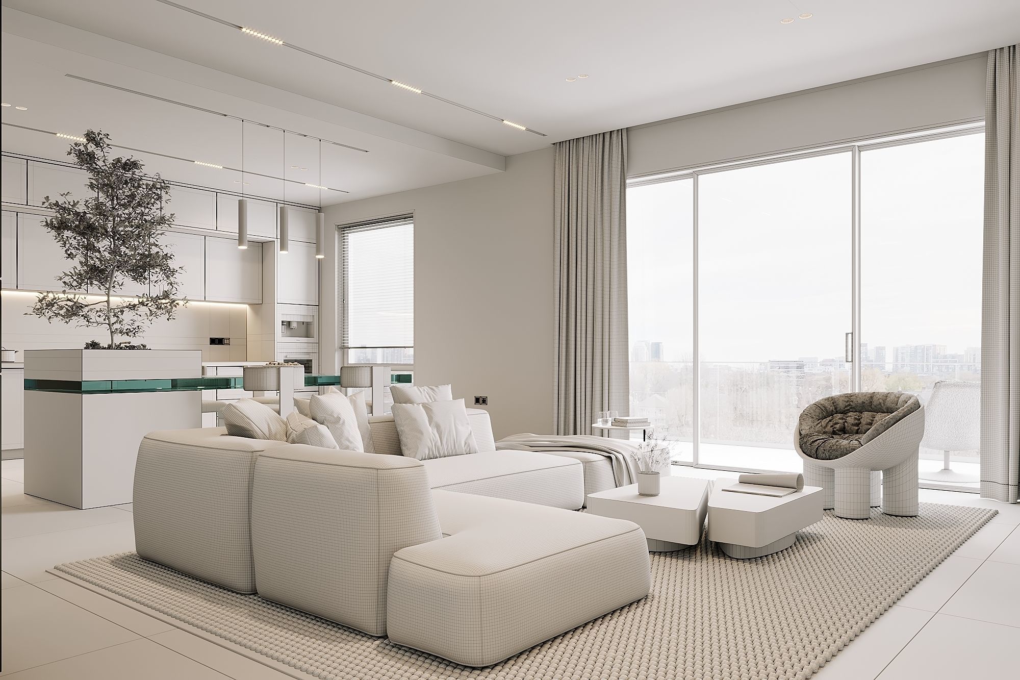 AR-22045 Case Study - Living room-Kitchen-Hallway 3D Scene 3D model_22