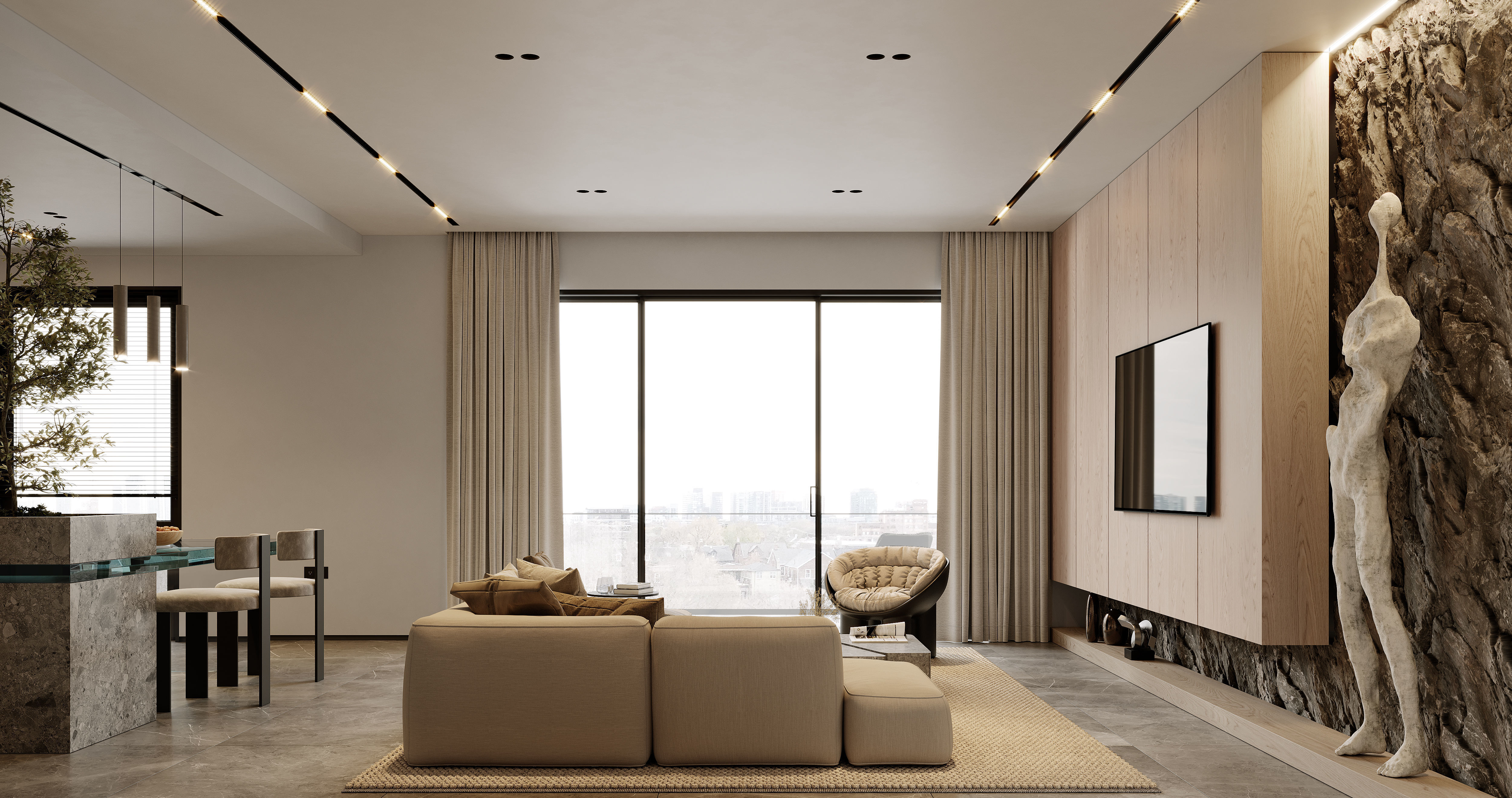 AR-22045 Case Study - Living room-Kitchen-Hallway 3D Scene 3D model_6