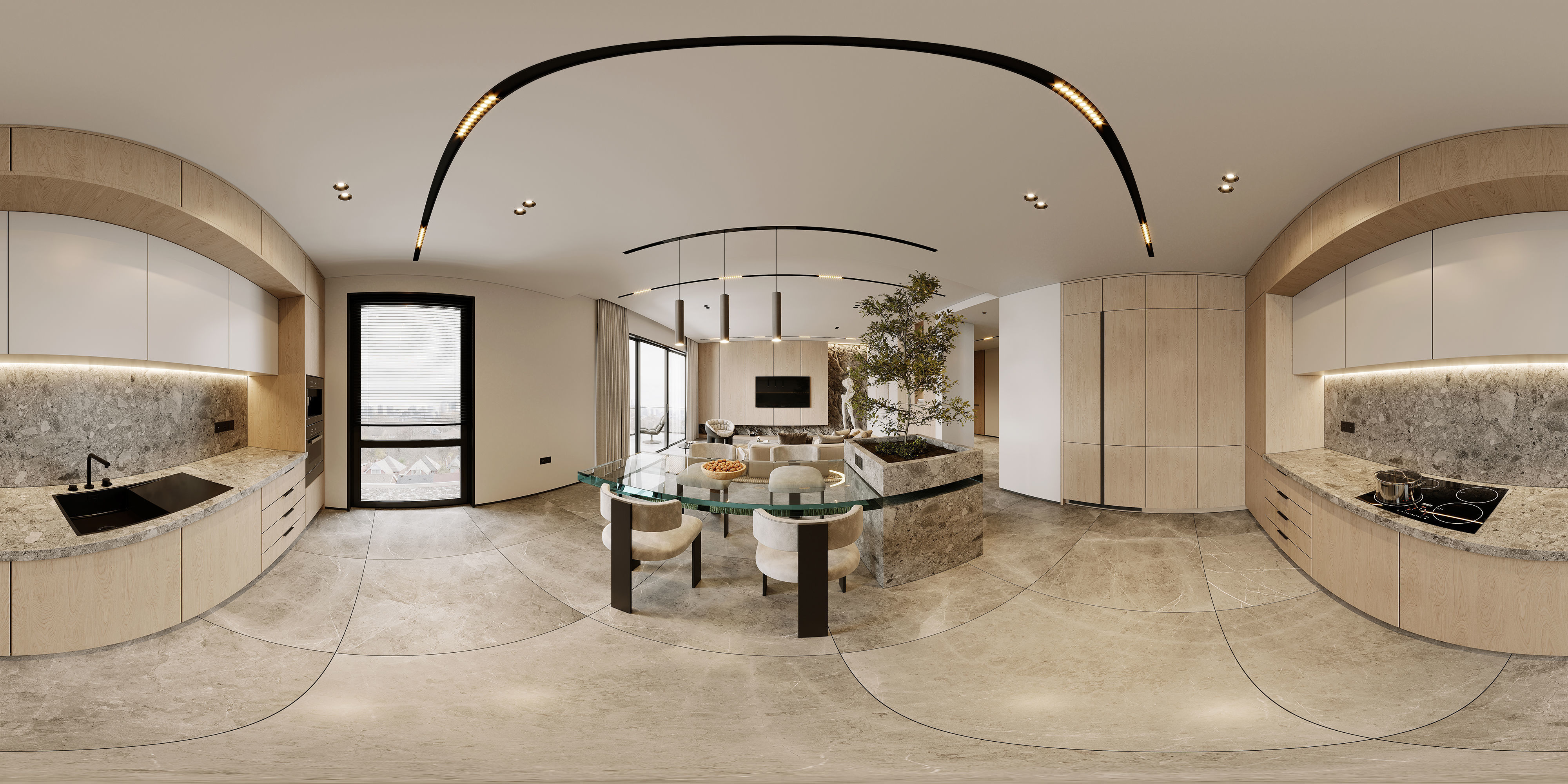 AR-22045 Case Study - Living room-Kitchen-Hallway 3D Scene 3D model_16