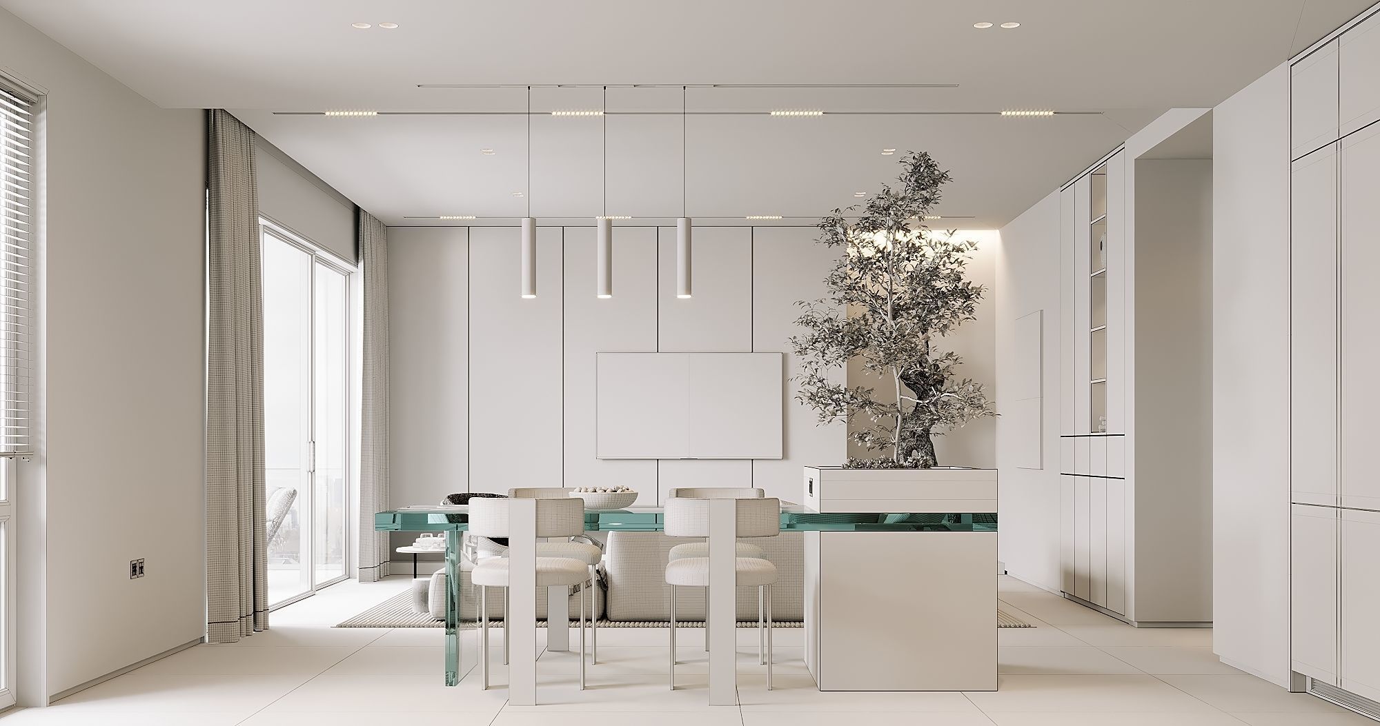 AR-22045 Case Study - Living room-Kitchen-Hallway 3D Scene 3D model_20