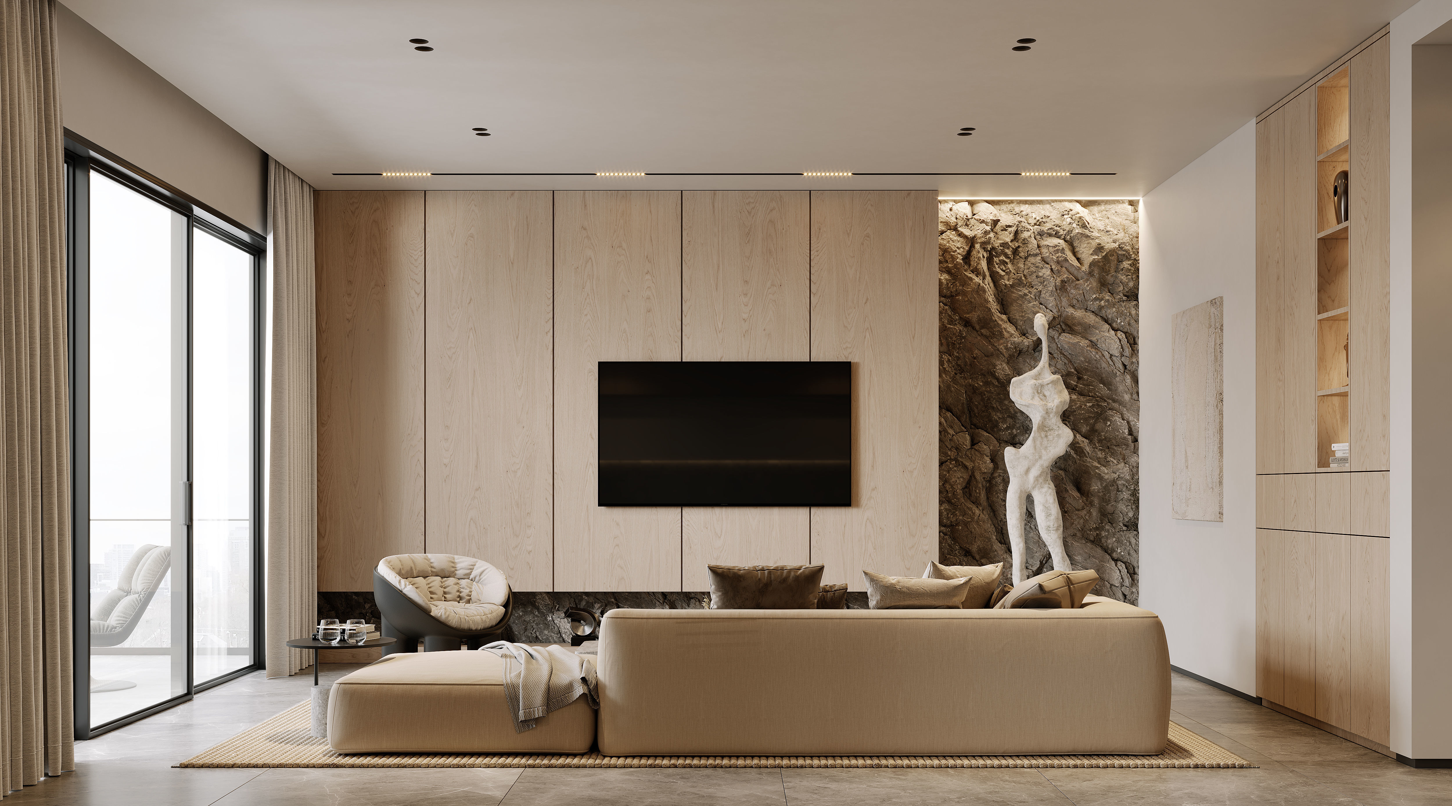 AR-22045 Case Study - Living room-Kitchen-Hallway 3D Scene 3D model_2