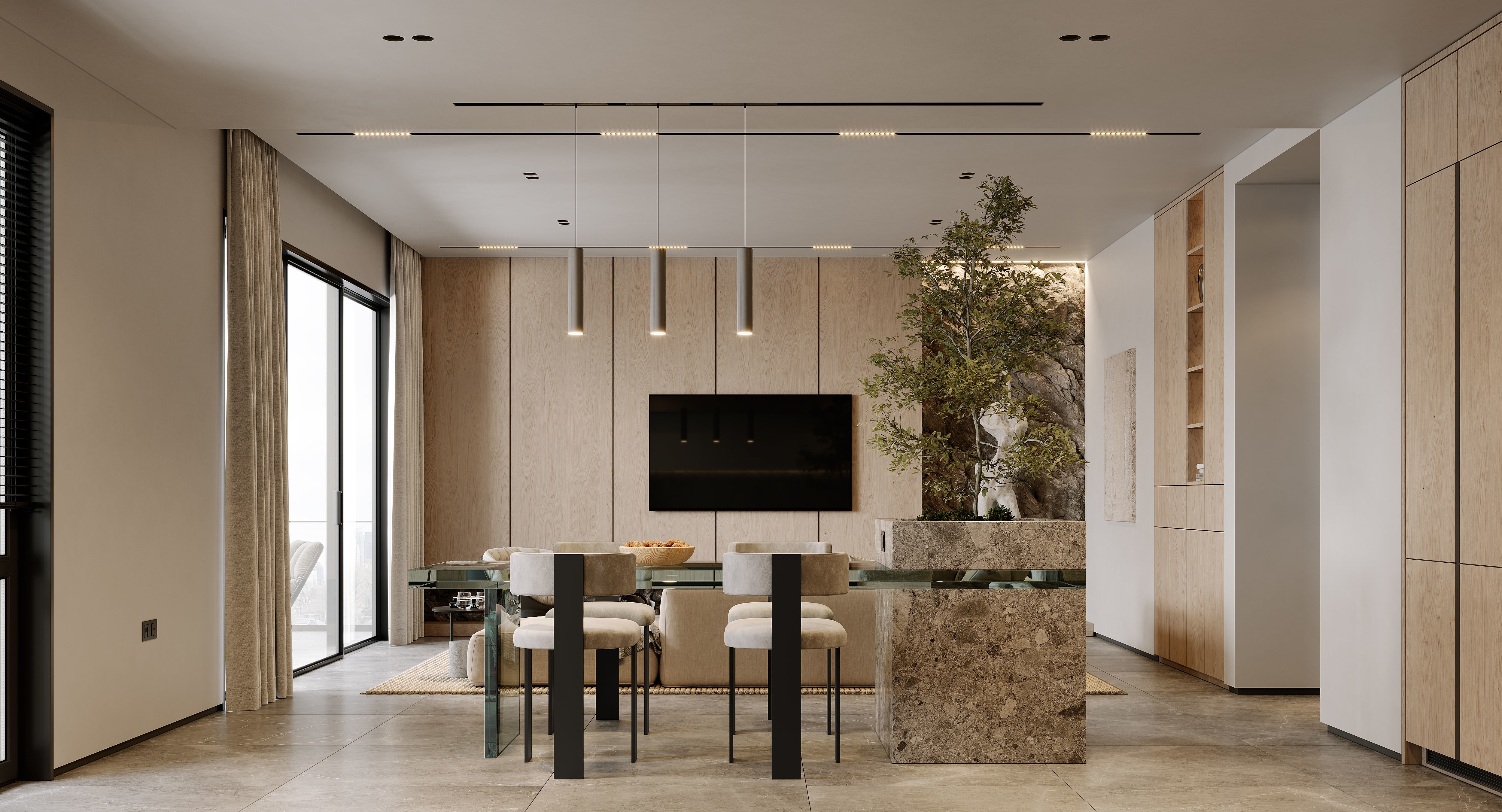 AR-22045 Case Study - Living room-Kitchen-Hallway 3D Scene 3D model_5