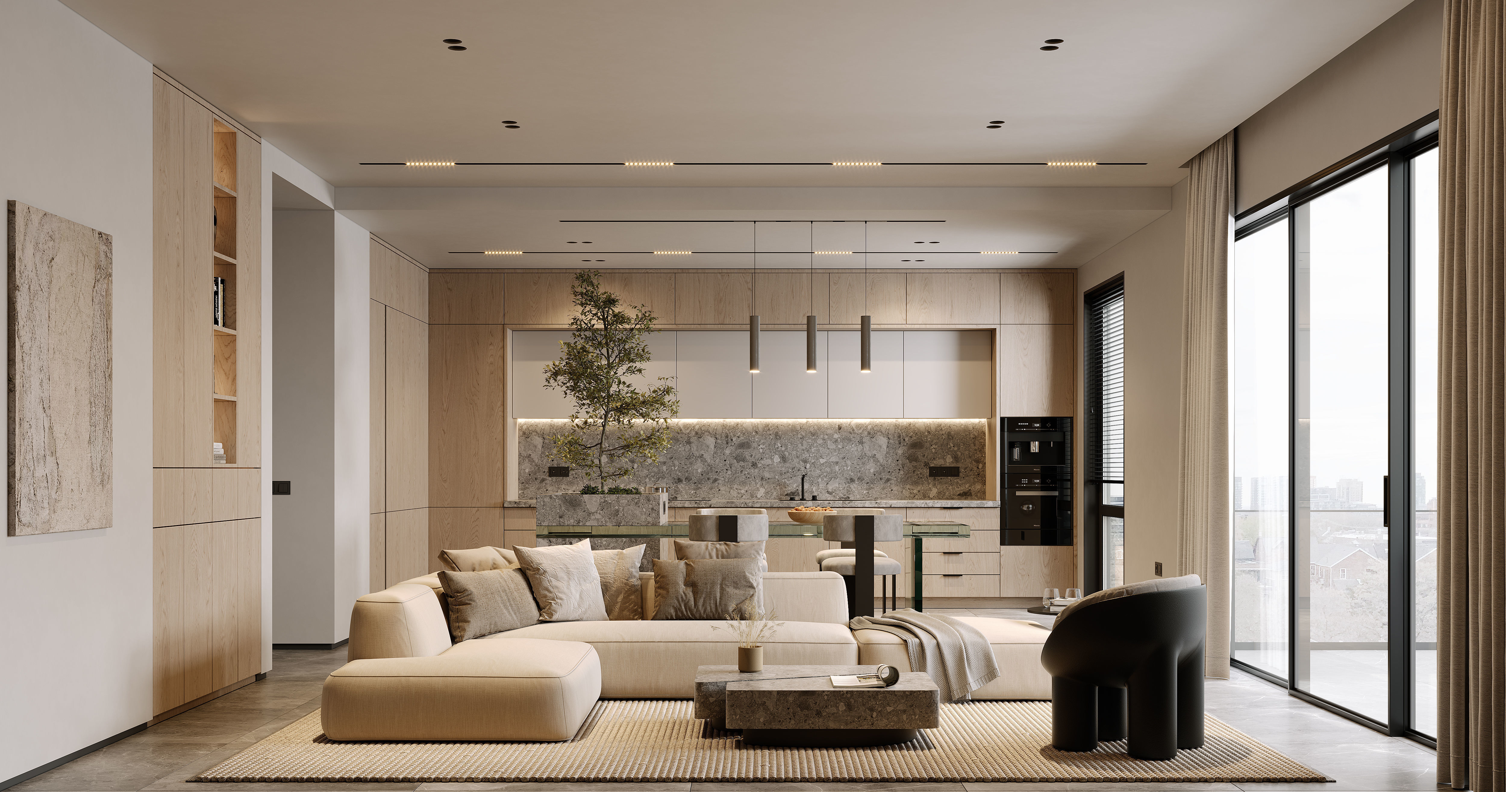 AR-22045 Case Study - Living room-Kitchen-Hallway 3D Scene 3D model_3