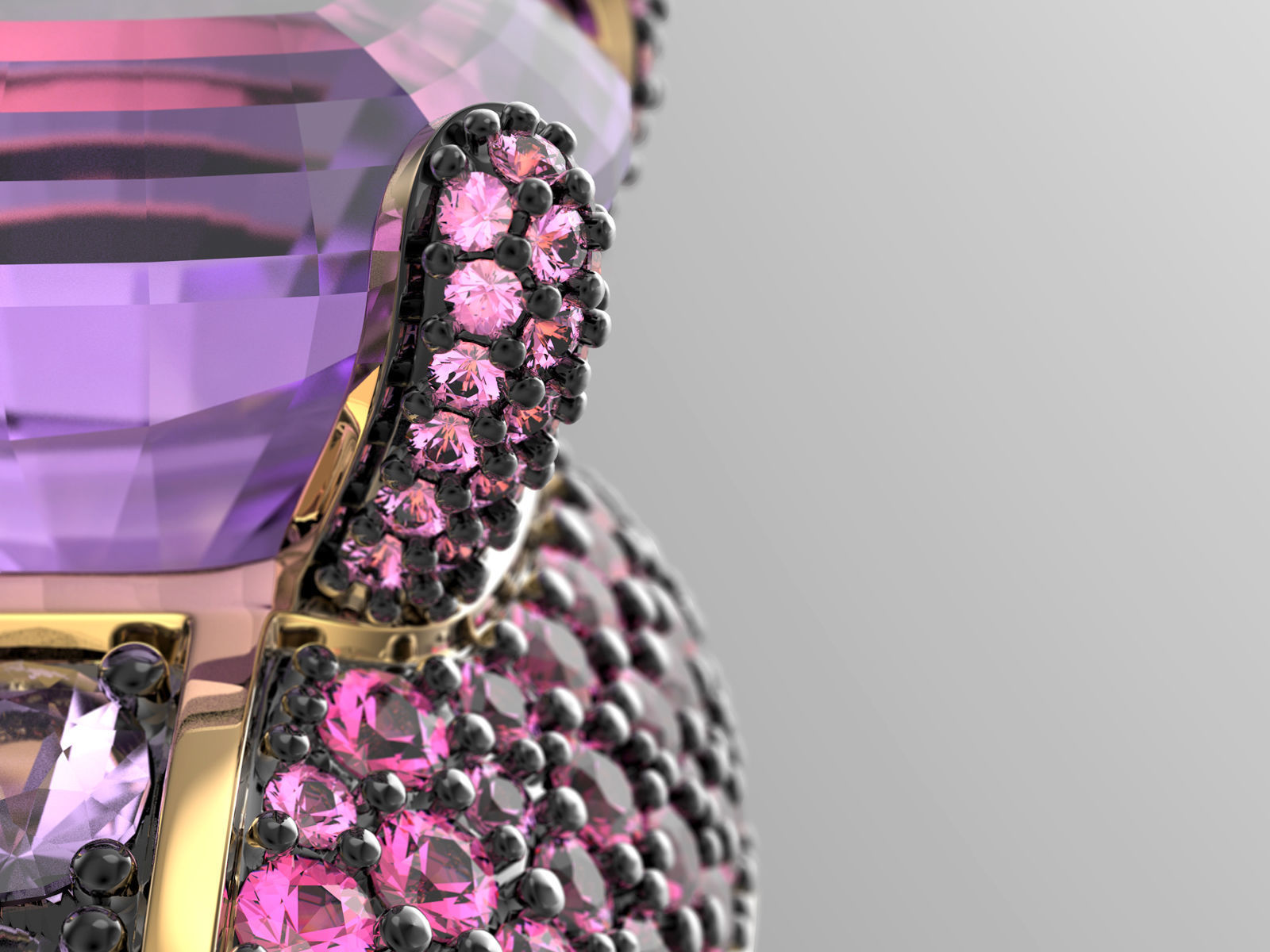 Gold Fashion Ring 3dm STL OBJ FBX with Diamonds and Gems 0081  3D print model_10