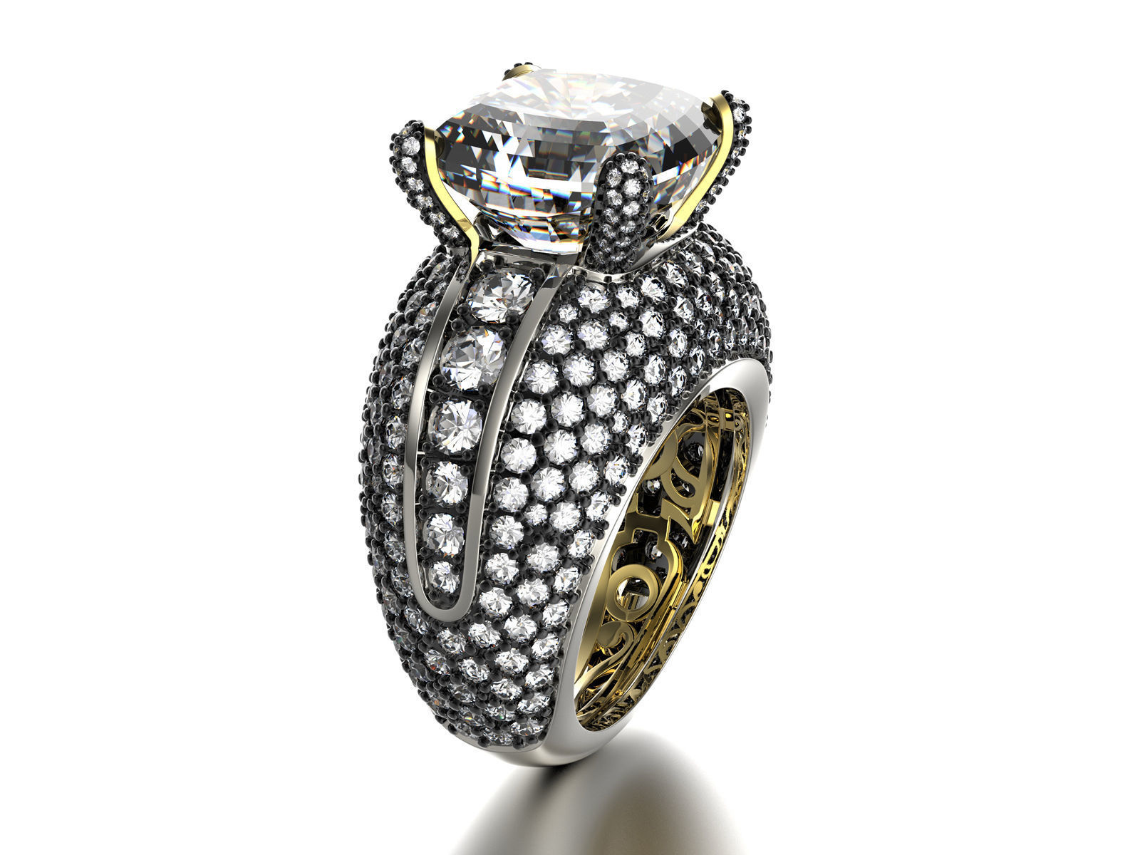 Gold Fashion Ring 3dm STL OBJ FBX with Diamonds and Gems 0081  3D print model_3