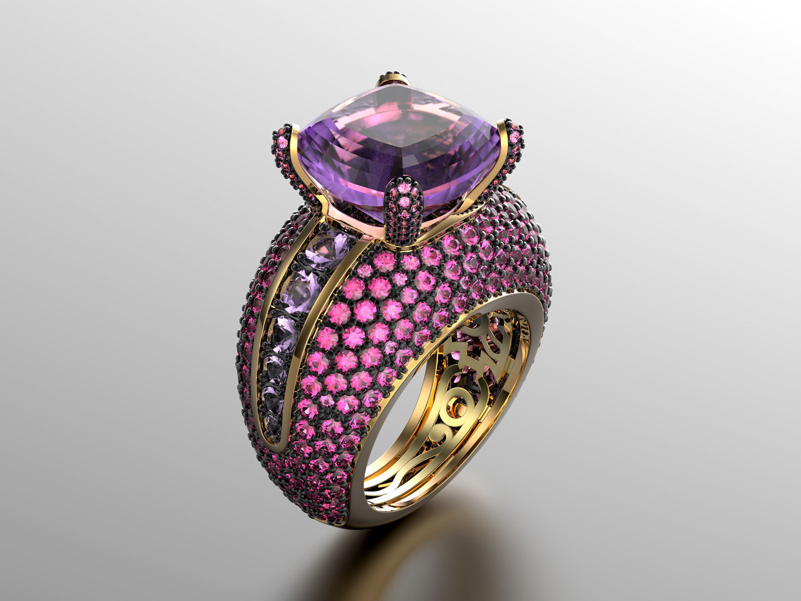 Gold Fashion Ring 3dm STL OBJ FBX with Diamonds and Gems 0081  3D print model_6