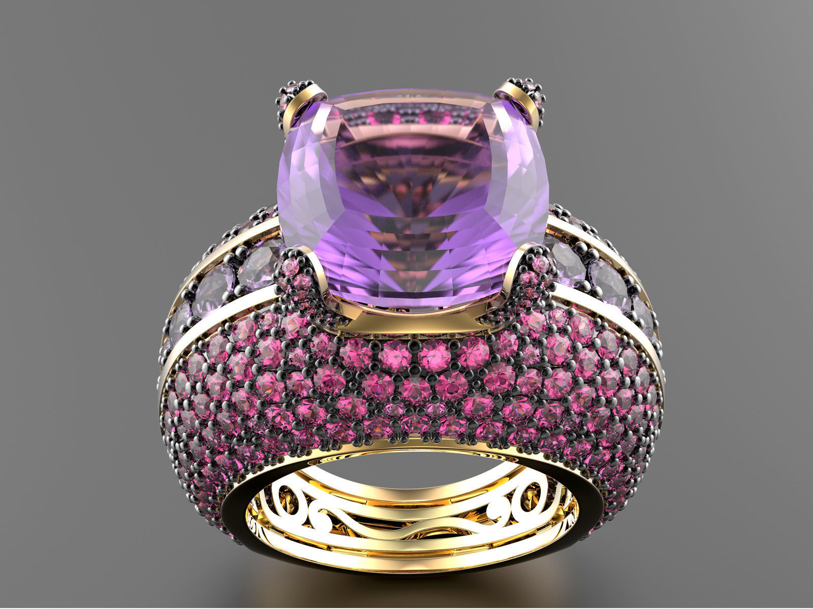 Gold Fashion Ring 3dm STL OBJ FBX with Diamonds and Gems 0081  3D print model_7