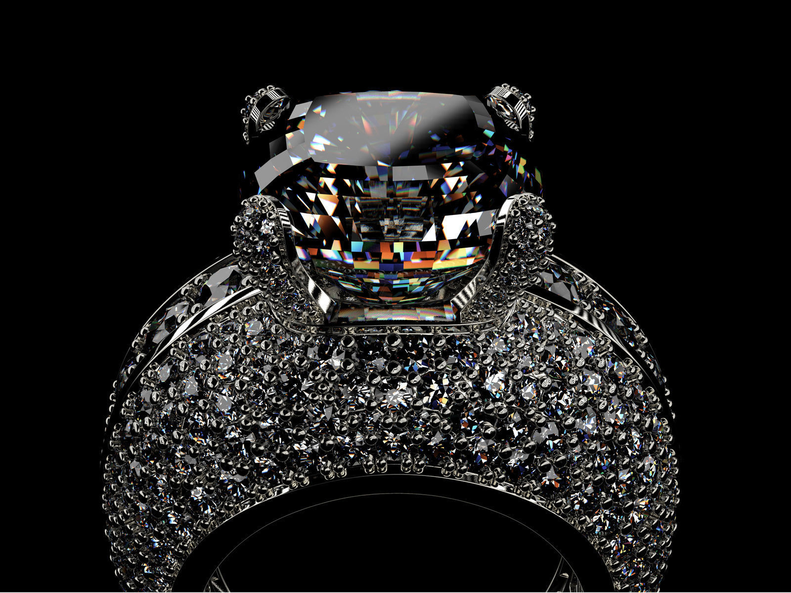 Gold Fashion Ring 3dm STL OBJ FBX with Diamonds and Gems 0081  3D print model_11